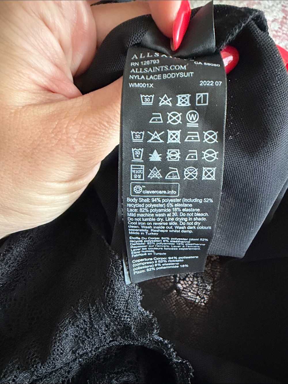 All Saints Sheer Lace Long-Sleeve Bodysuit - Black - Picture 5 of 5